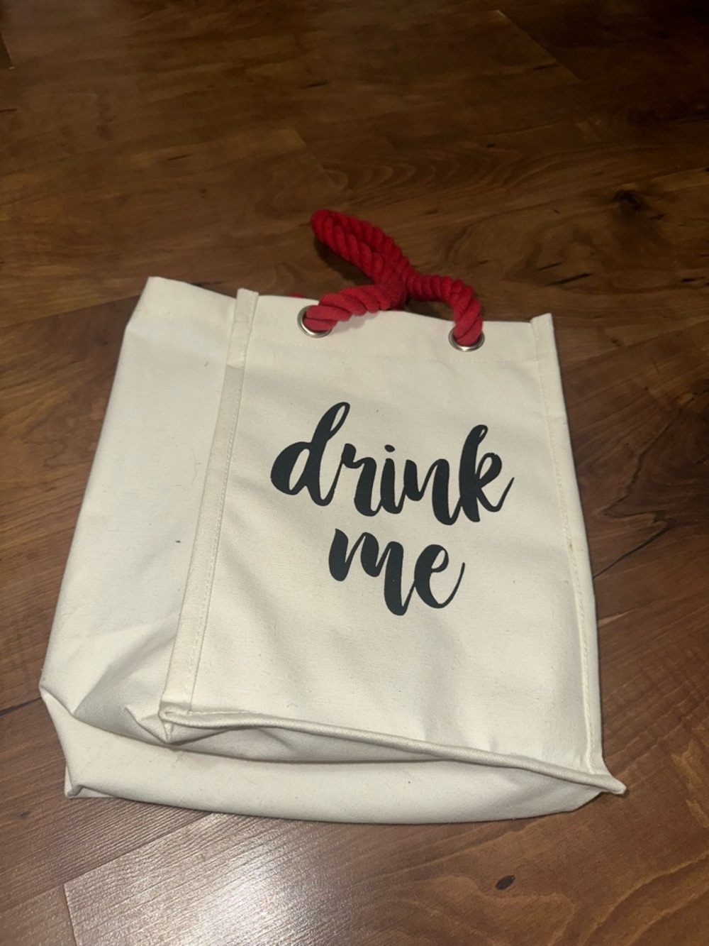Canvas Wine Tote Bag Red Rope Handles